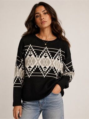 Tobi Black & Cream Aztec Tribal Knit Sweater Oversized Boho Pullover Size S/M